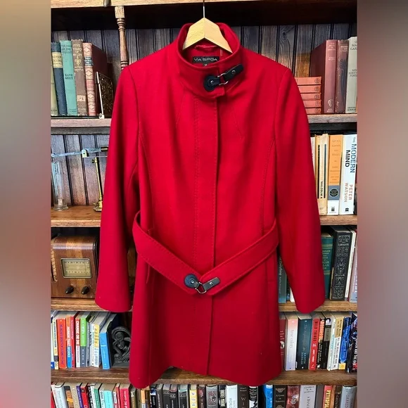 Via Spiga Jackets Coats Womens Via Spiga Red Wool Belted